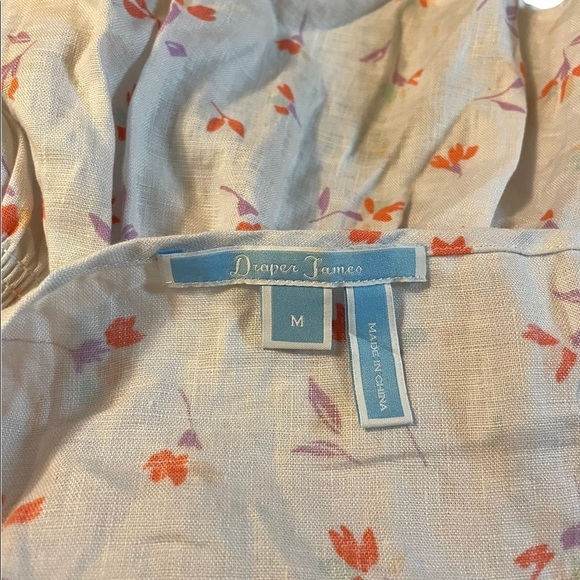 Draper James Linen Floral Print Smocked Gathered Waist Linen Tank Top - Picture 6 of 7